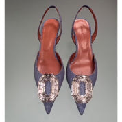Amina Muaddi Camelia Sling 60 Printed Denim Pumps