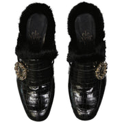 Eleventy Leather Fur Mules
