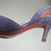 Amina Muaddi Camelia Sling 60 Printed Denim Pumps