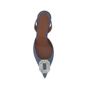 Amina Muaddi Camelia Sling 60 Printed Denim Pumps