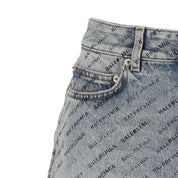 Balenciaga Logo Print Denim Skirt