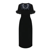 Fendi Fur Trim Velvet Midi Dress